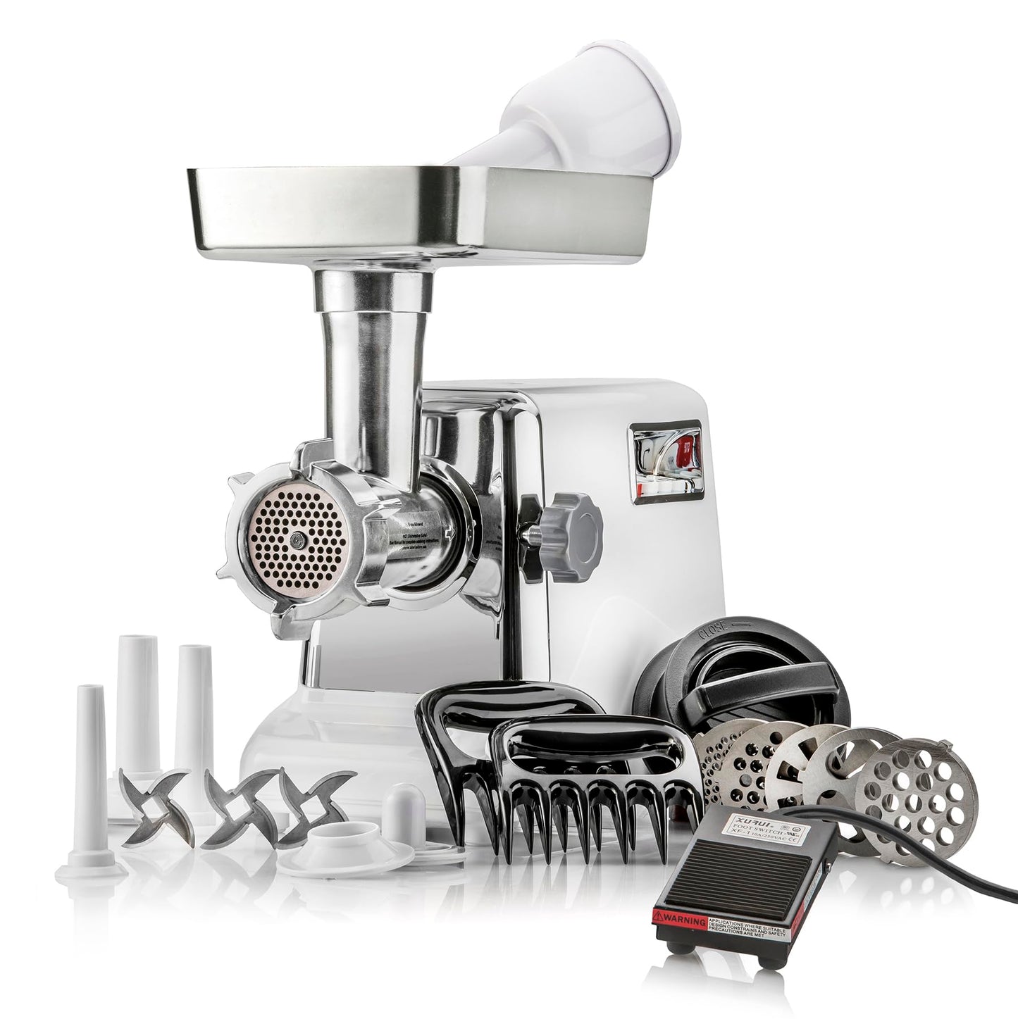 6-In-1 Size #12 Meat Grinder with Foot Pedal • Sausage Stuffe