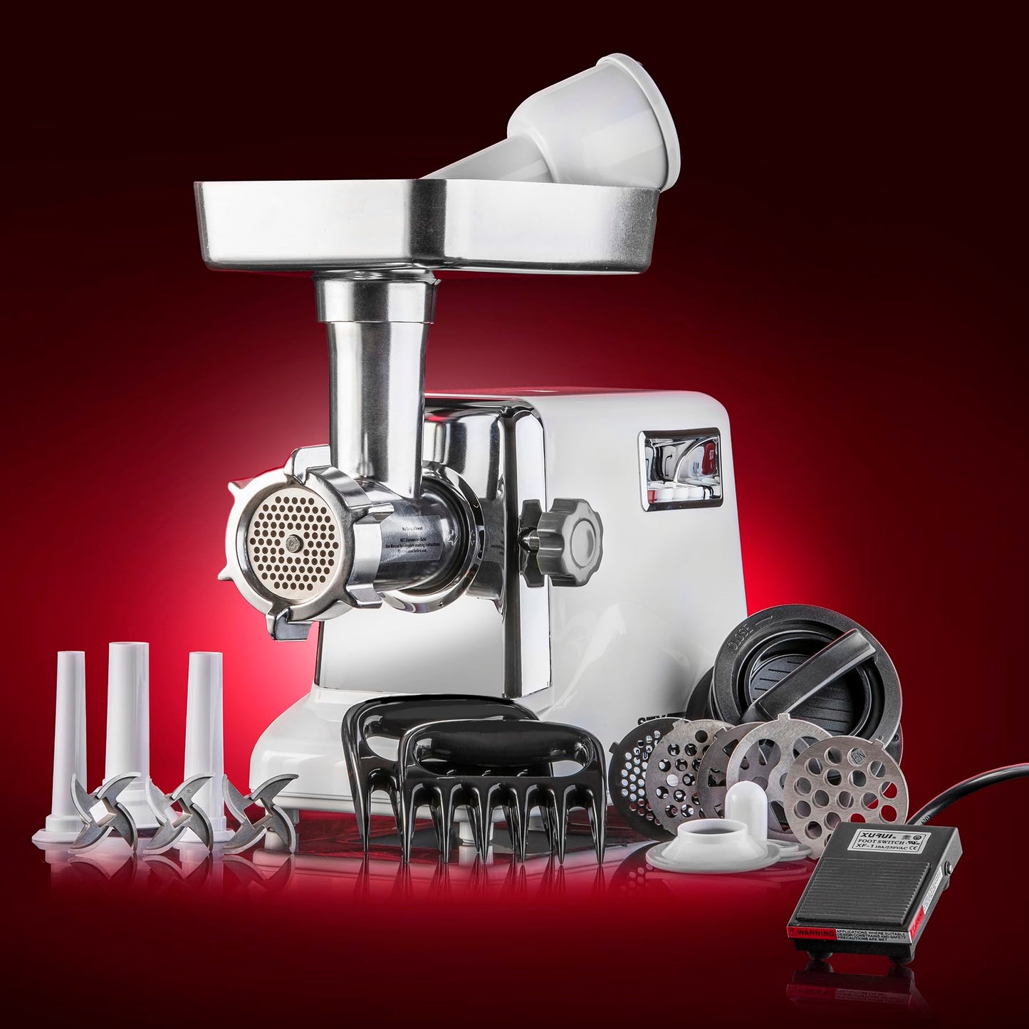 6-In-1 Size #12 Meat Grinder with Foot Pedal • Sausage Stuffe